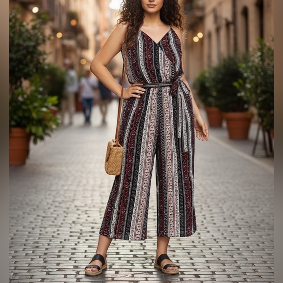 NEW| 1X-3X| Zen Bohemian Poppy BohoChic WideLegged TieWaist Jumpsuit - Picture 3 of 14